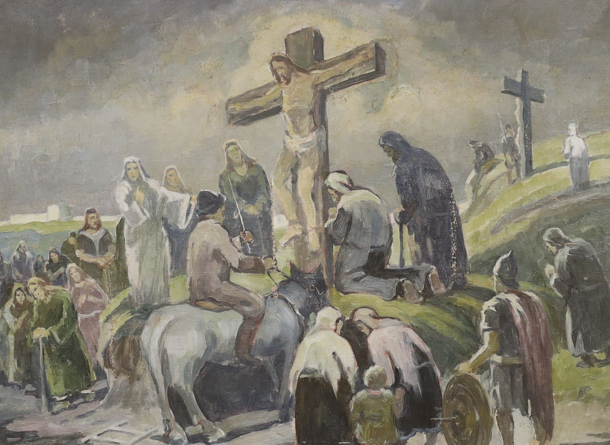 Werner Vogel Weinmann, oil on canvas, At Golgotha, signed with label verso, 58 x 78cm